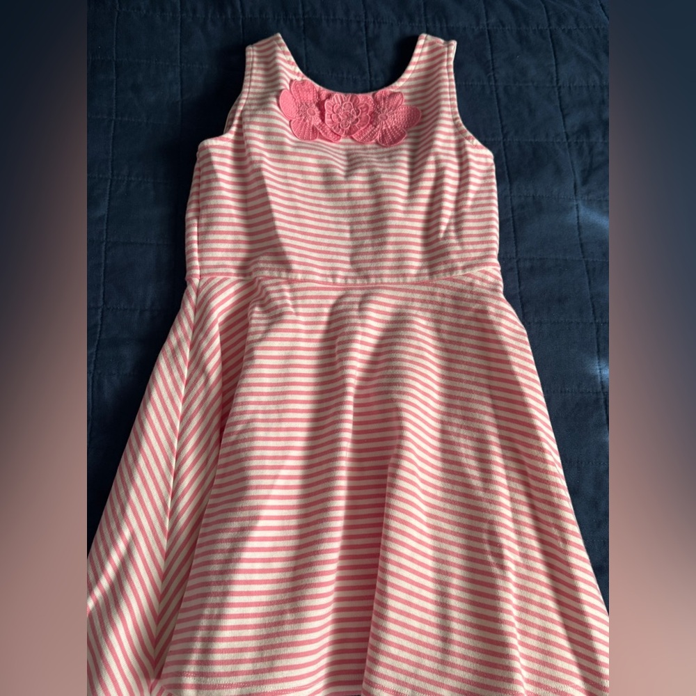 Janie and Jack Pink Striped Dress with Floral Detail